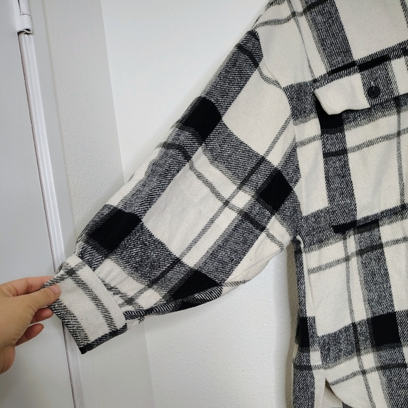 Princess Polly Monochrome Plaid Shirt Knit Jacket Flat Pockets Overcoat Sz  L/XL - Picture 13 of 14